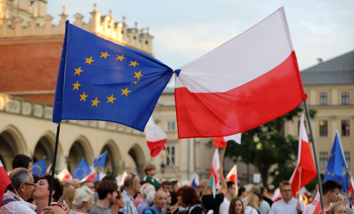 JULY 23, 2017: Cracow - People protest against violation the constitutional law in Poland.